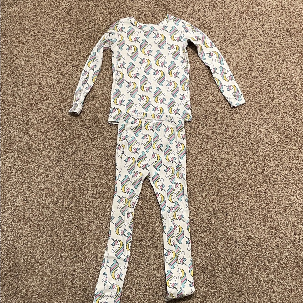 GAP White Unicorn Print Kids Pajama Set with Rainbow Accents